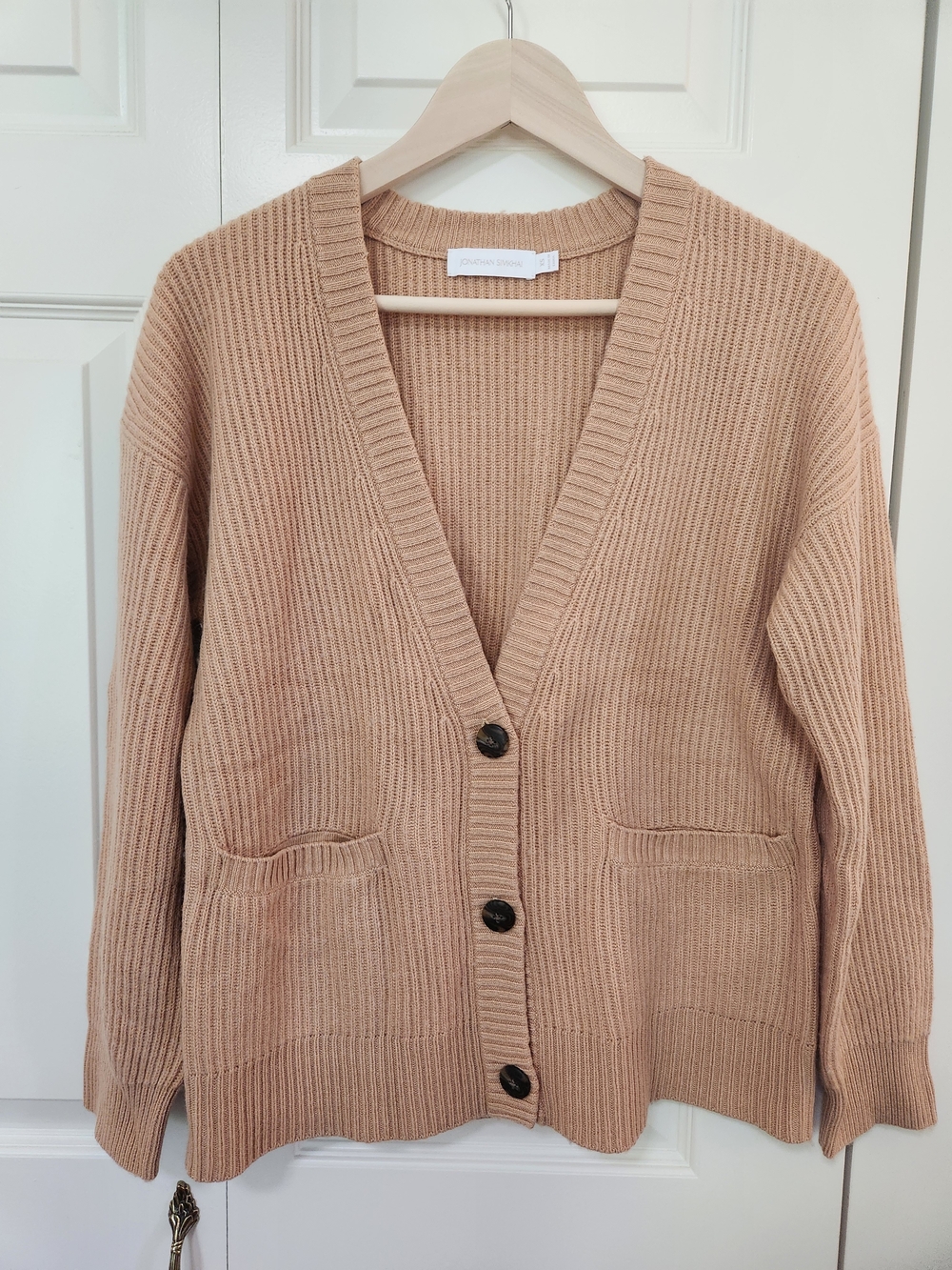 Jonathan Simkhai Camel Ribbed Button-Front Cardigan Cashmere Wool Blend